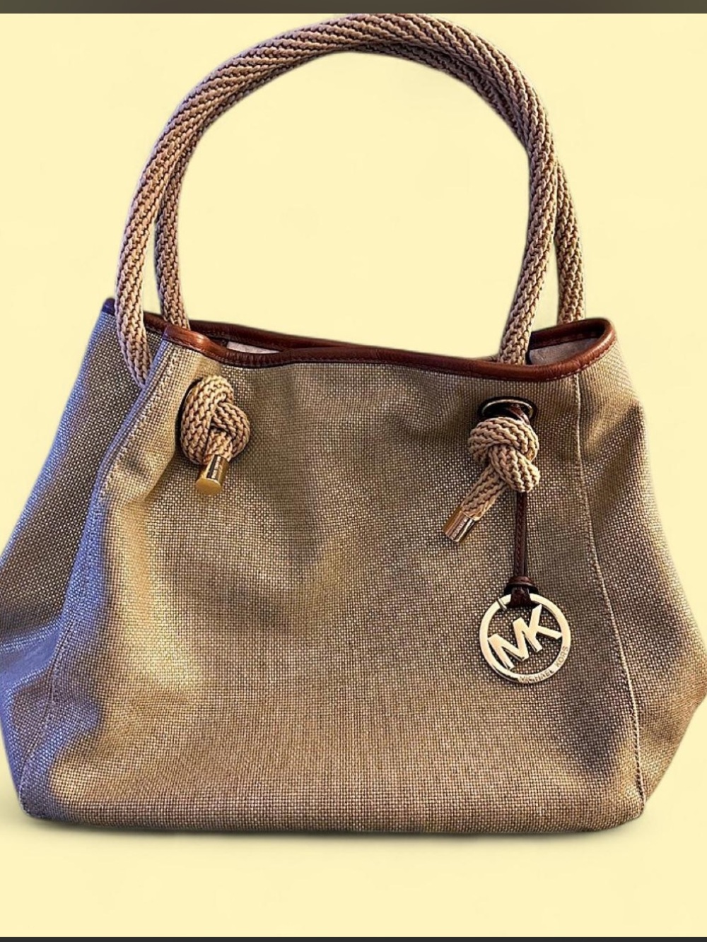 Michael Kors Gold Isla Marina Shoulder Tote with Rope Handles